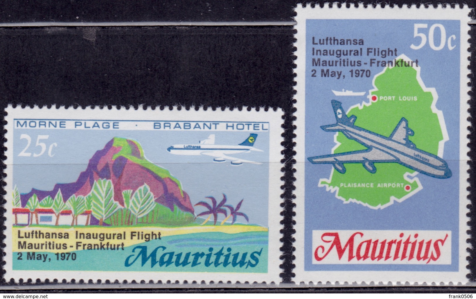 Mauritius, 1970, Inauguration Of Lufthansa Flight, Sc#370-371, MNH - Maurice (1968-...)