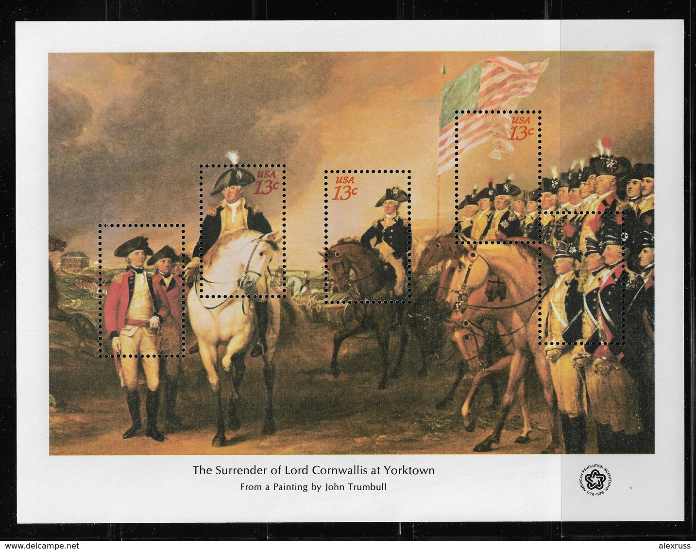 US 1976 S/S American Revolution Issue 13c Surrender Of Cornwallis At Yorktown,Scott # 1686,VF MNH** (RN-8) - Unused Stamps