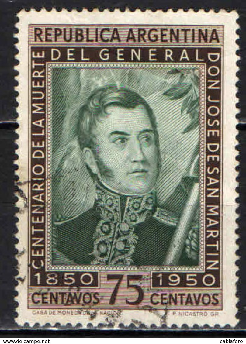 ARGENTINA - 1950 - JOSE DE SAN MARTIN - USATO - Oblitérés