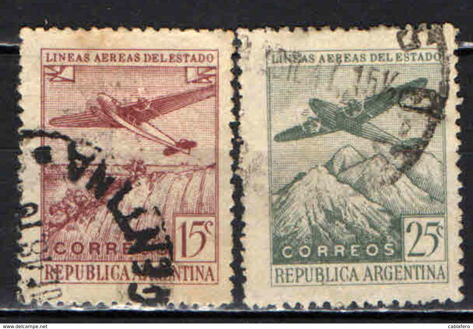 ARGENTINA - 1946 - AEREO SULLE CASCATE E SULLE ANDE - USATO - Posta Aerea