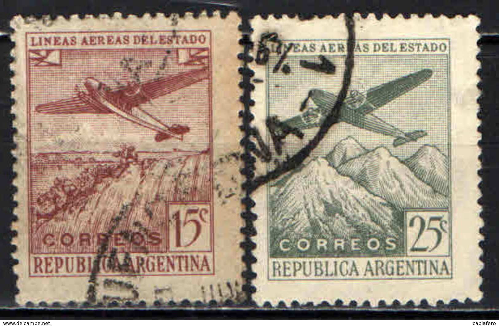 ARGENTINA - 1946 - AEREO SULLE CASCATE E SULLE ANDE - USATO - Posta Aerea