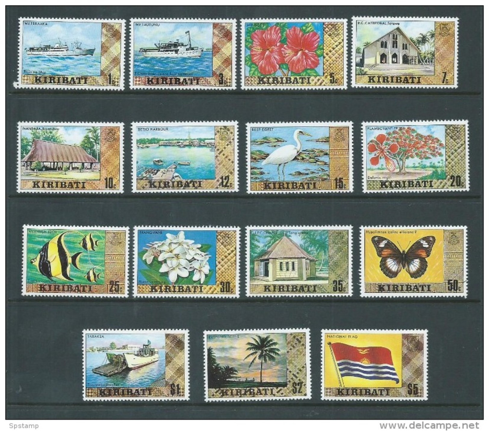 Kiribati 1980 Scene Definitives Unwatermarked Set 15 Fine  MNH - Ship Flower Flag - Kiribati (1979-...)