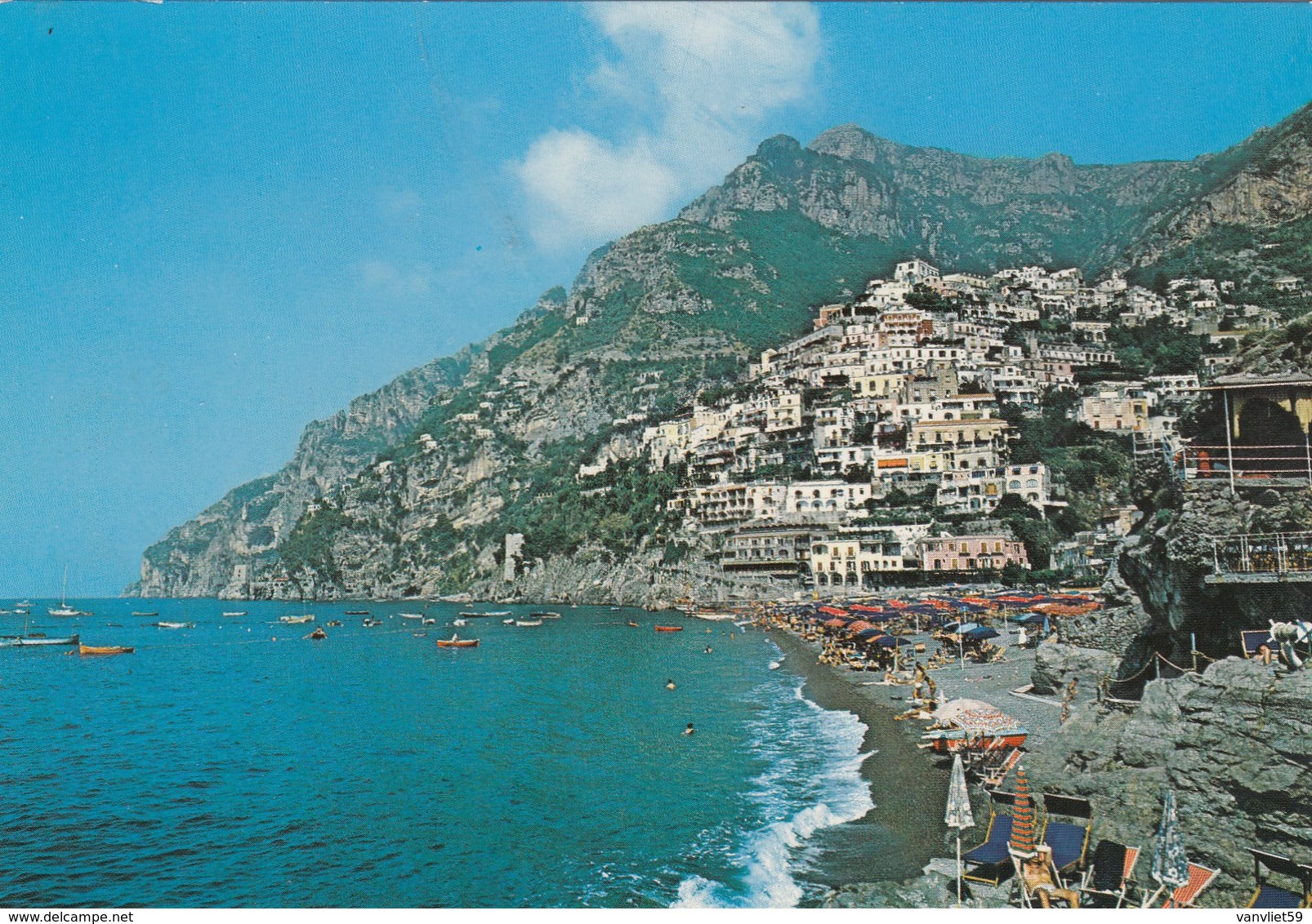 POSITANO-SALERNO-PANORAMA E SPIAGGIA-CARTOLINA VERA FOTOGRAFIA-NON VIAGGIATA - Salerno