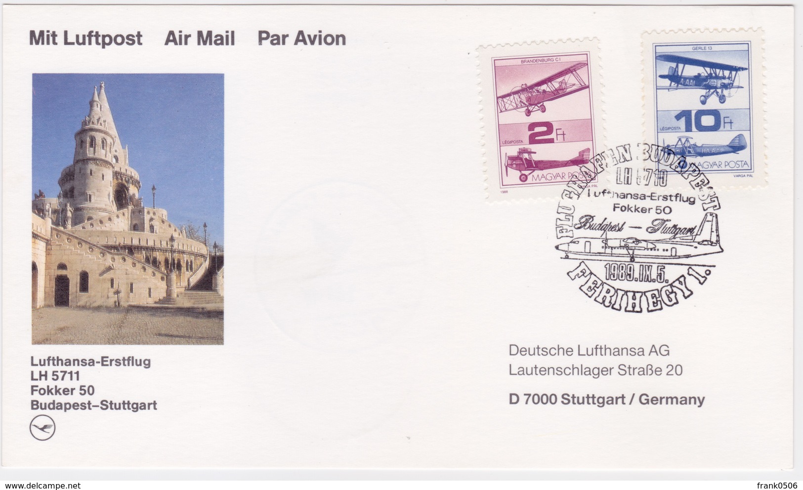 Hungary, 1989, Lufthansa Inaugural, FDC, Budapest To Stuttgart With Fokker 50 - FDC
