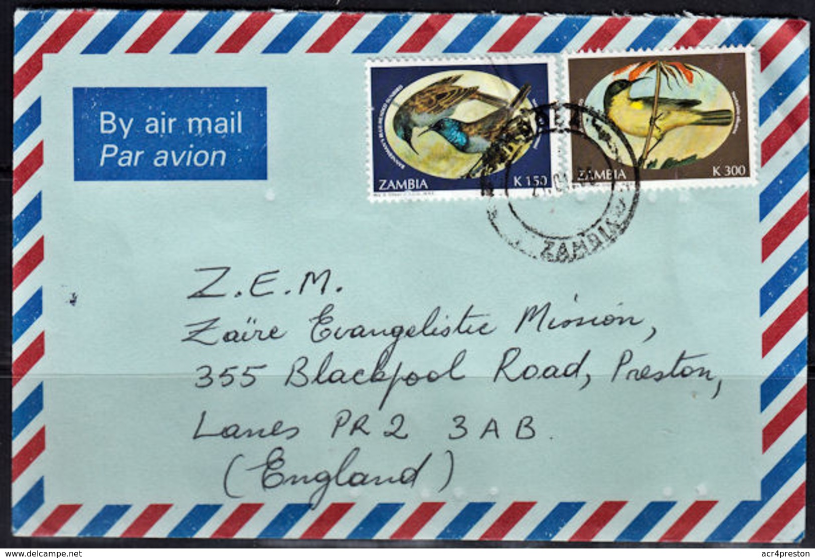 Ca0262 ZAMBIA 1995, Sunbird Stamps On Ndola Cover To England, Birds - Zambia (1965-...)