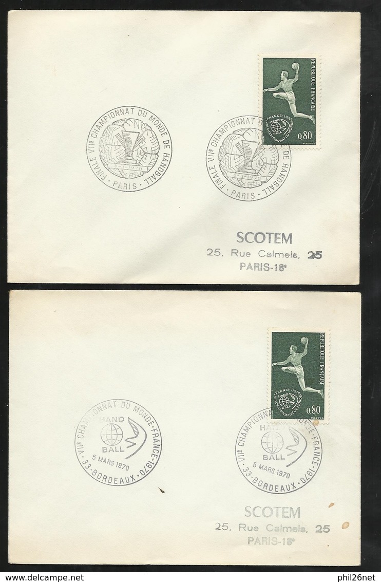 3 Lettres N°1629 Championnat Du Monde De Hand-Ball Cachets Illustrés 05/03 Troyes & Bordeaux Et 08/03/70 Paris Finale TB - Balonmano