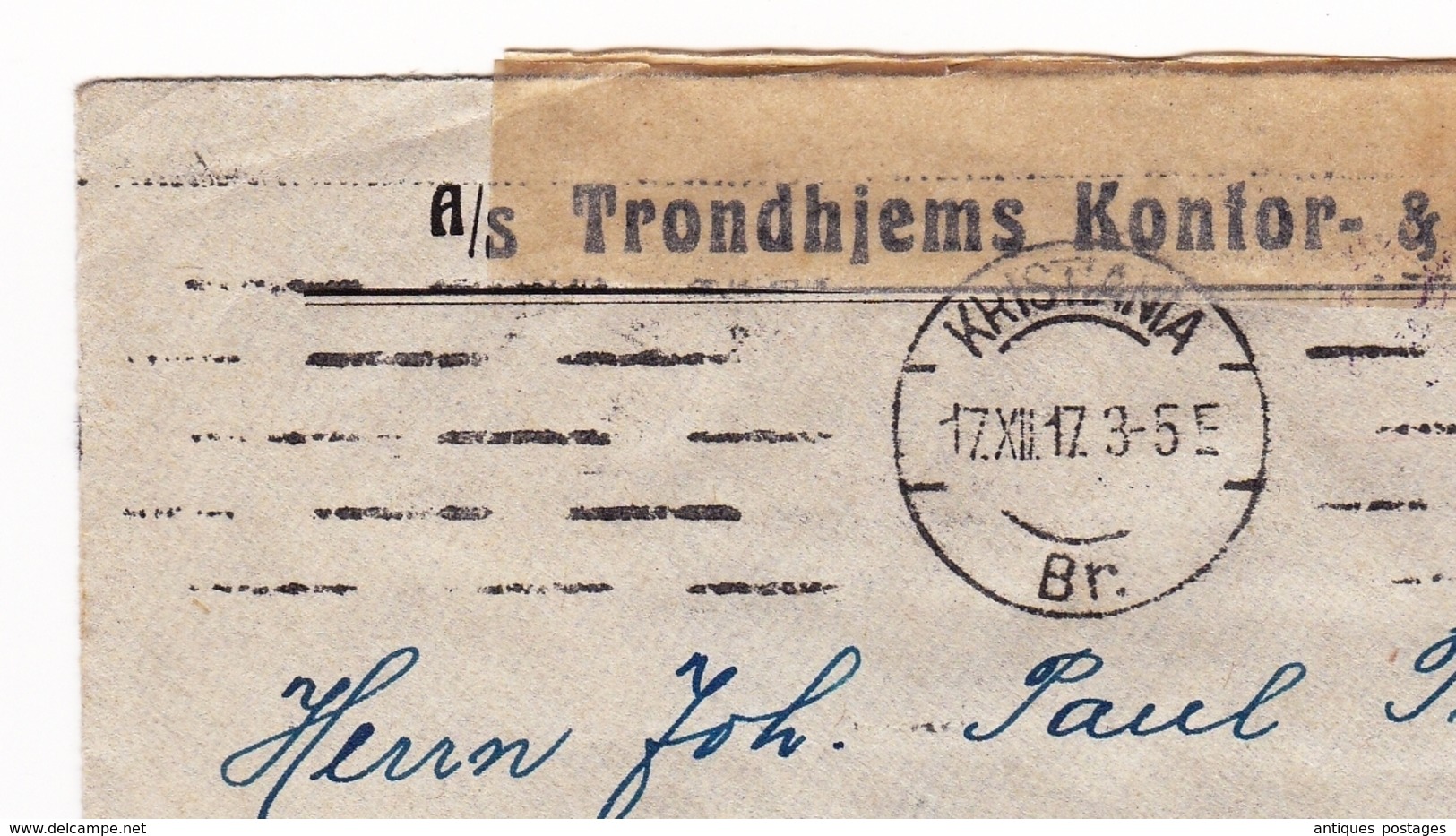 Norvège Kristiania 1917 Copenhague Nürnberg Deutschland Trondhejms Kontor & Butiksmontering Censure Censor - Lettres & Documents