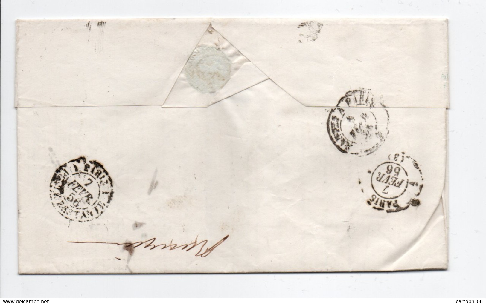 - Lettre J. GUIMARD, NANTES Pour PARIS 6.2.1856 - 20 C. Bleu Napoléon III Oblitéré Losange PC 2221 - A ETUDIER - - 1849-1876: Periodo Classico