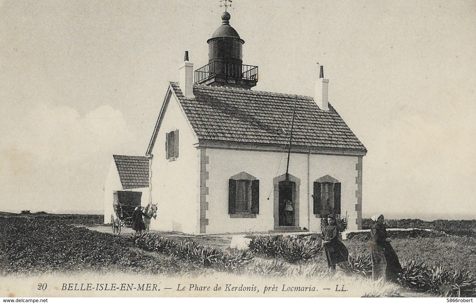 CARTE POSTALE ORIGINALE ANCIENNE : BELLE ILE EN MER LE PHARE DE KERDONIS PRES DE LOCMARIA  ANIMEE MORBIHAN (56) - Belle Ile En Mer