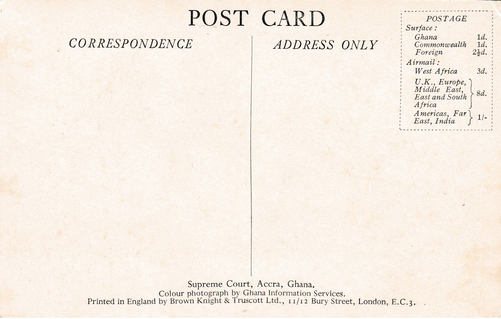 Small Old Post Card Of Supreme Court,Accra,Ghana,V66. - Ghana - Gold Coast