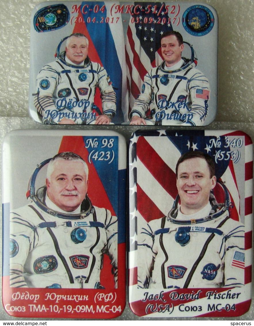 400-4 Space Russian Pins Set (3pcs). Spaceships Soyuz MS-04. ISS 51-52 Fischer - Space