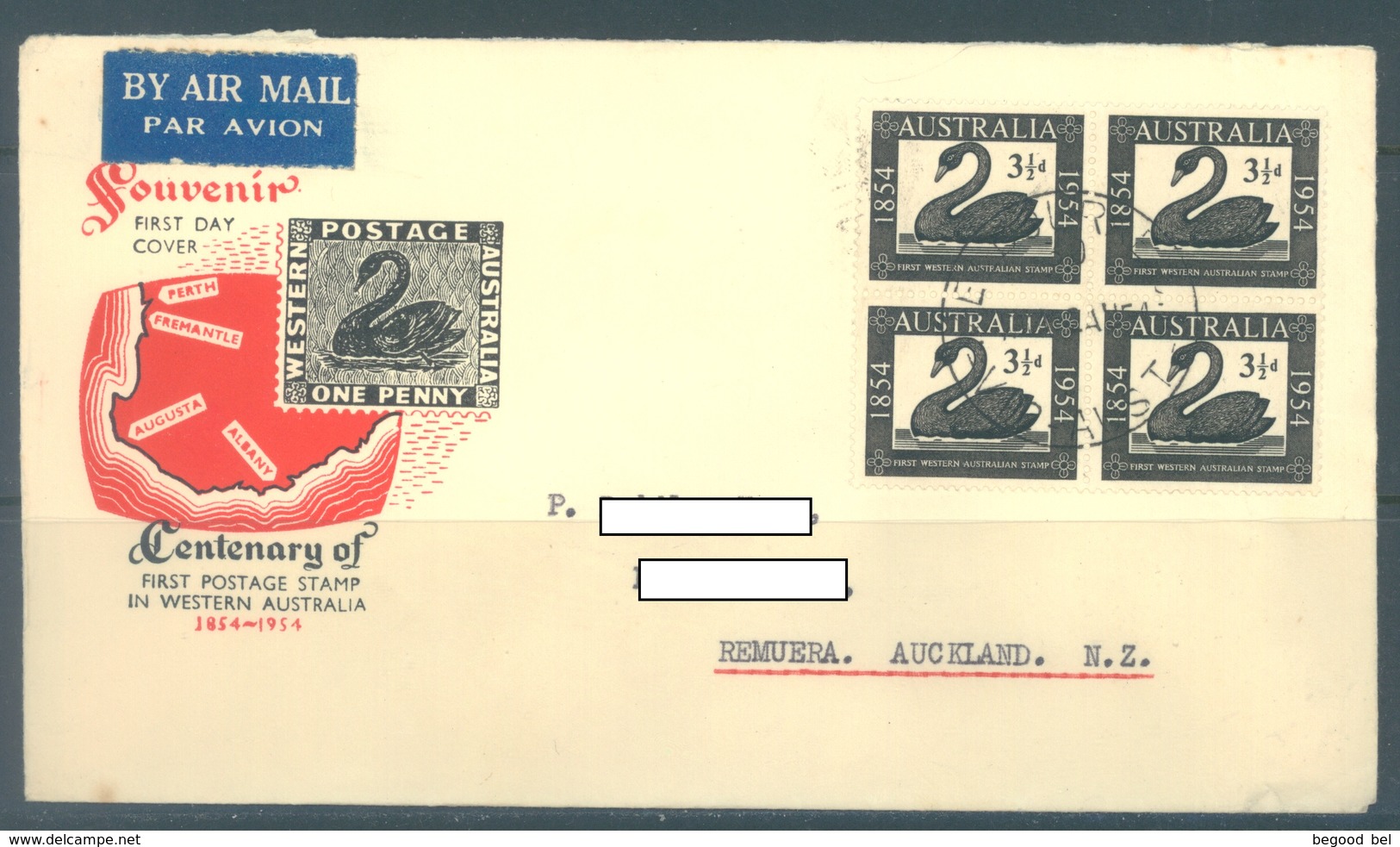 AUSTRALIA -  FDC  - 2.8.1954 - WESTERN AUSTRALIAN  FIRST STAMP CENTENARY - Yv 4 X 212  - Lot 19368 - Premiers Jours (FDC)