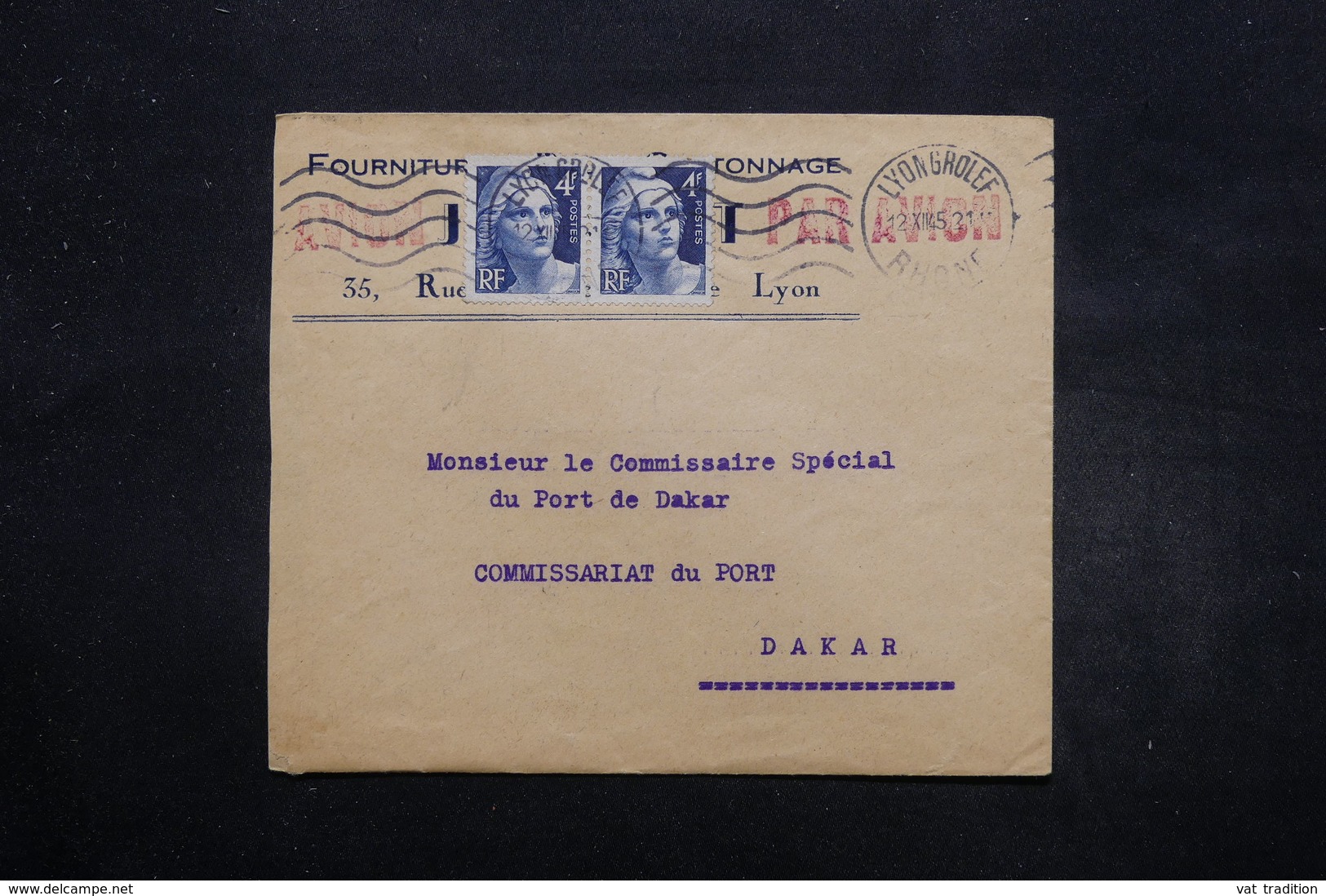 FRANCE - Enveloppe Commerciale De Lyon Pour Dakar En 1945 , Affranchissement Gandon - L 27667 - 1921-1960: Moderne