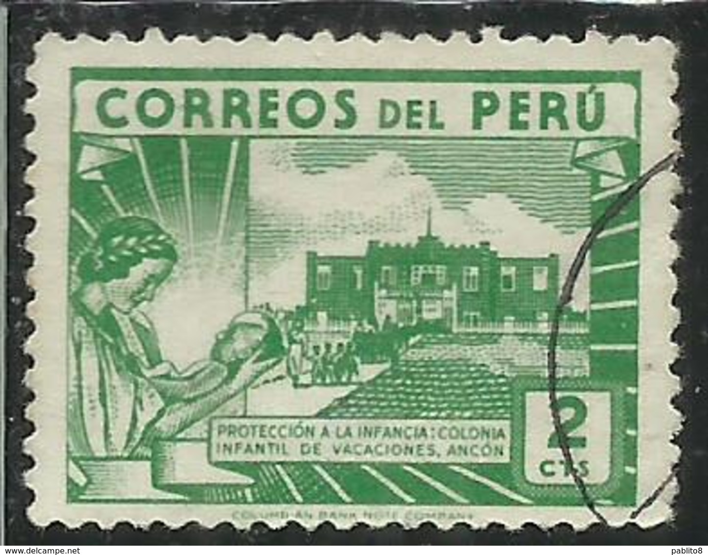 PERU' 1945 1947 Children’s Holiday CENTER ANCON CENT. 2c USATO USED OBLITERE' - Perù