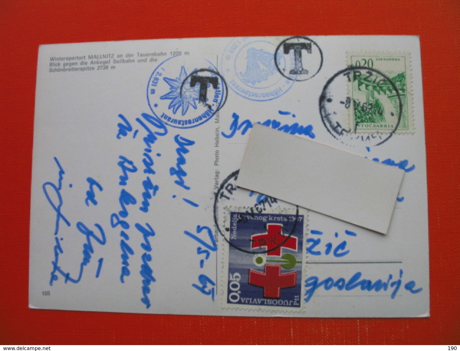Mallnitz.T Jugoslavija,Red Cross Stamp.Sent From Trzic To Trzic - Mallnitz