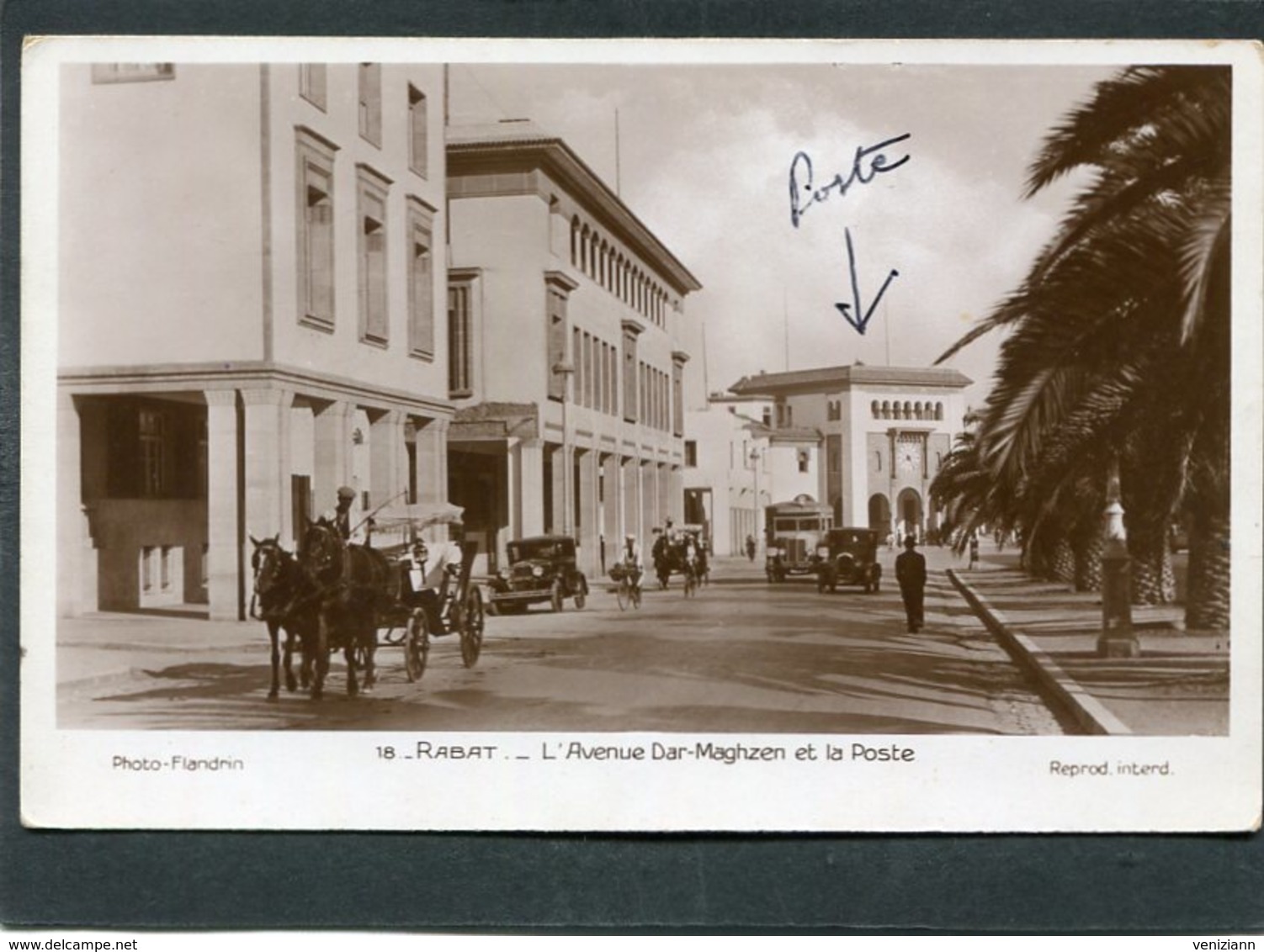 CPA - RABAT - L'Avenue Dar Maghzen Et La Poste, Animé - Attelage, Automobiles - Rabat