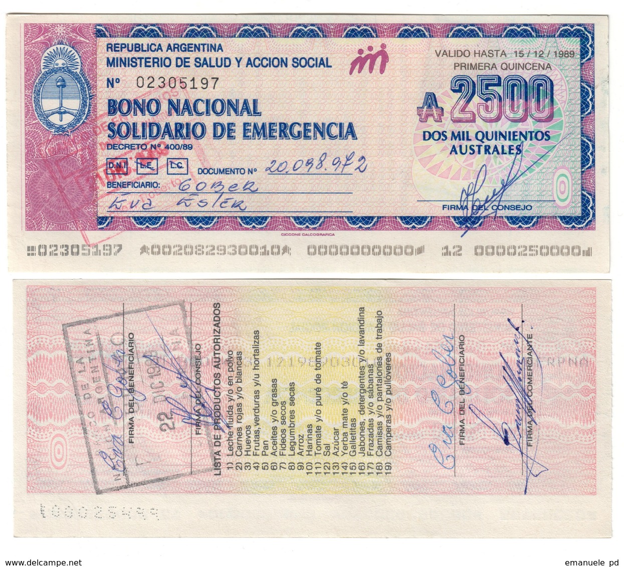 Argentina 2500 Australes 1989 AUNC - Argentina