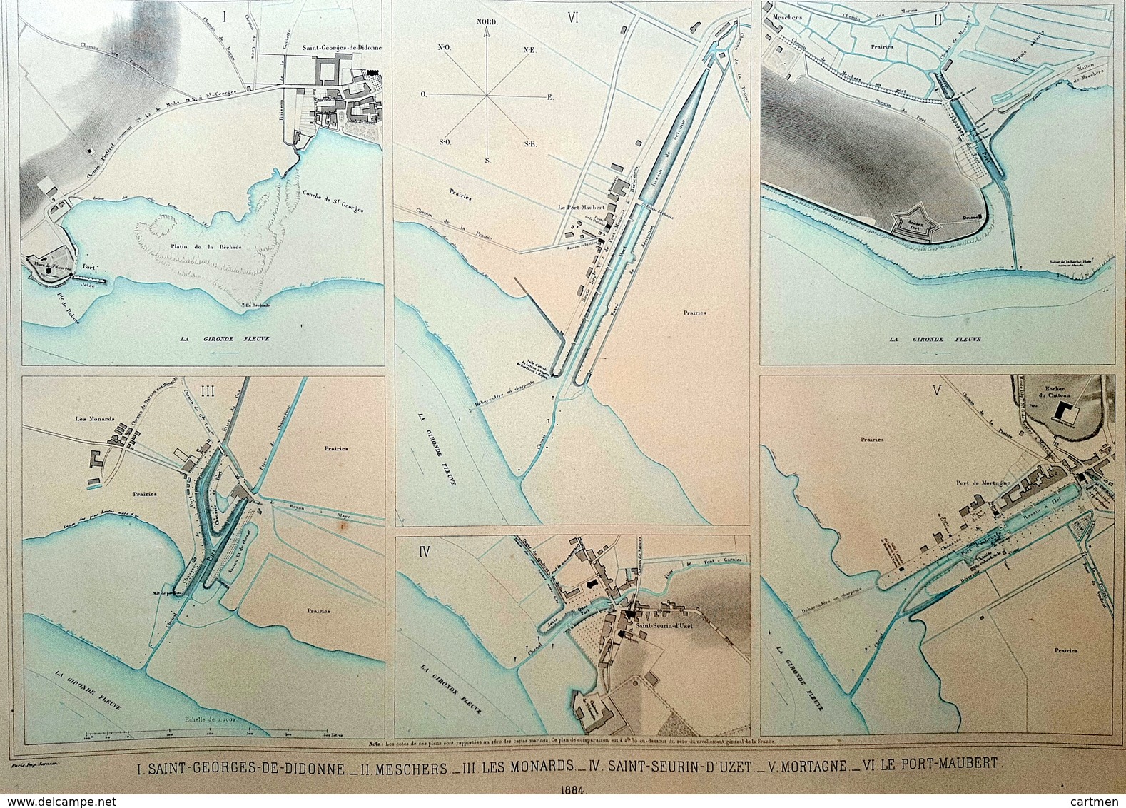 17 ST GEORGES DIDONNE MESCHERS MORTAGNE   PLAN DU PORT ET DE LA VILLE  EN 1884 DE L'ATLAS DES PORTS DE FRANCE 49 X 67 Cm - Cartes Marines