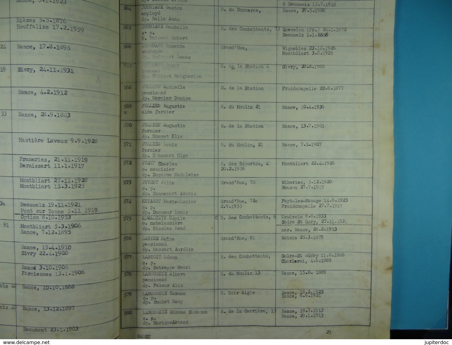 Liste Des électeurs De Rance De 1960 à 1962 - Documents Historiques