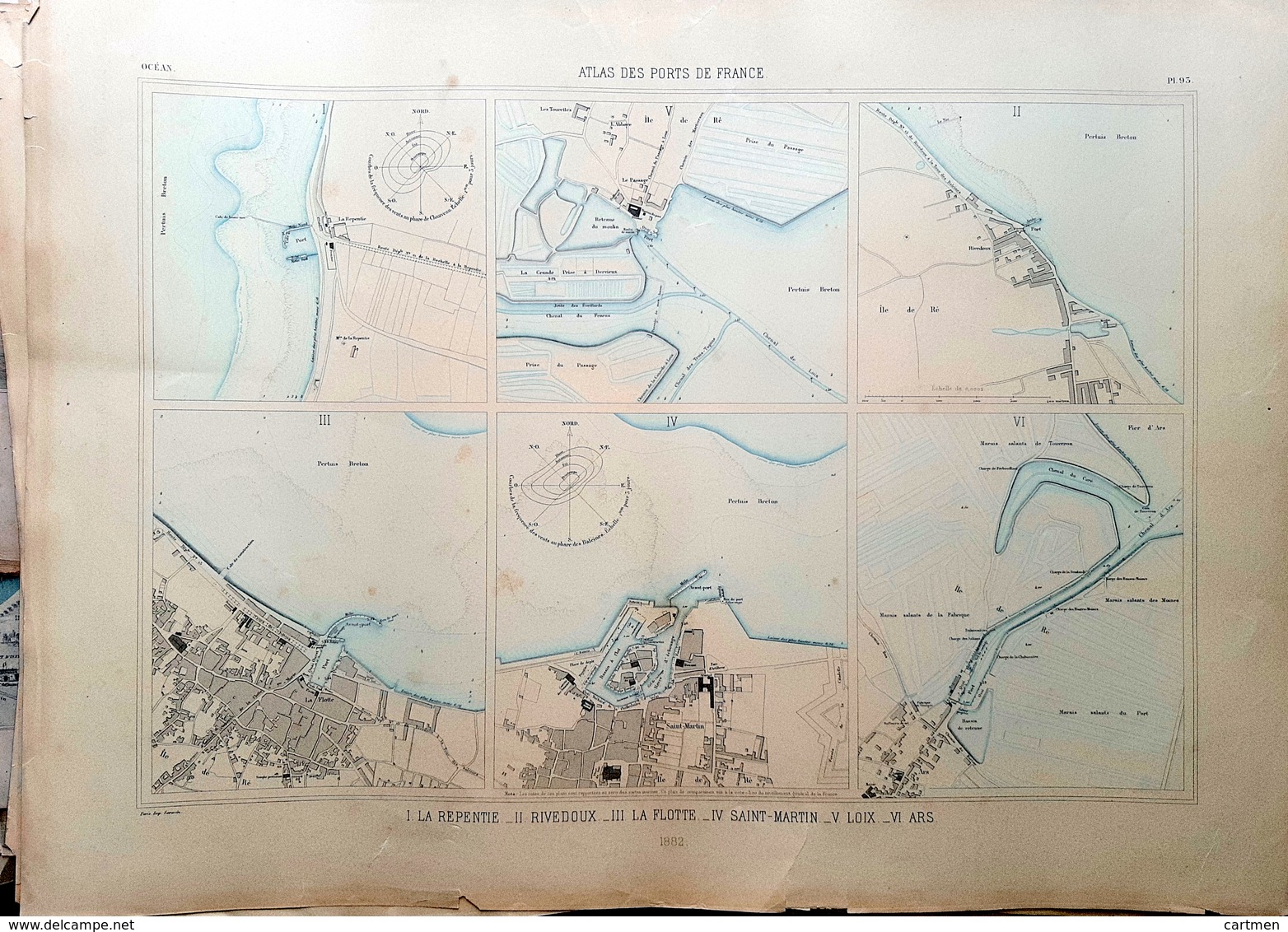 17 ILE DE RE  LA FLOTTE LOIX RIVEDOUX ARS PLAN DU PORT ET DE LA VILLE  EN 1882 DE L'ATLAS DES PORTS DE FRANCE 49 X 67 Cm - Cartes Marines