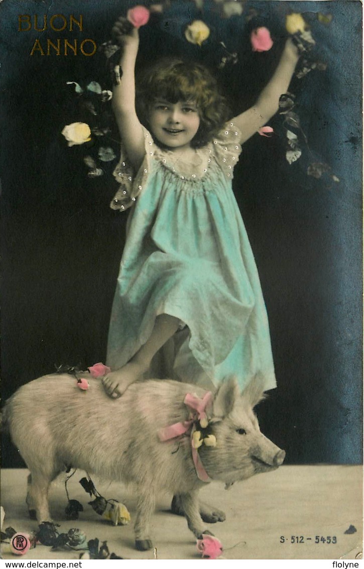 Enfant Et Cochon - Carte Photo Cpa - 1905 - Pig Cochons - Buon Anno - Cochons