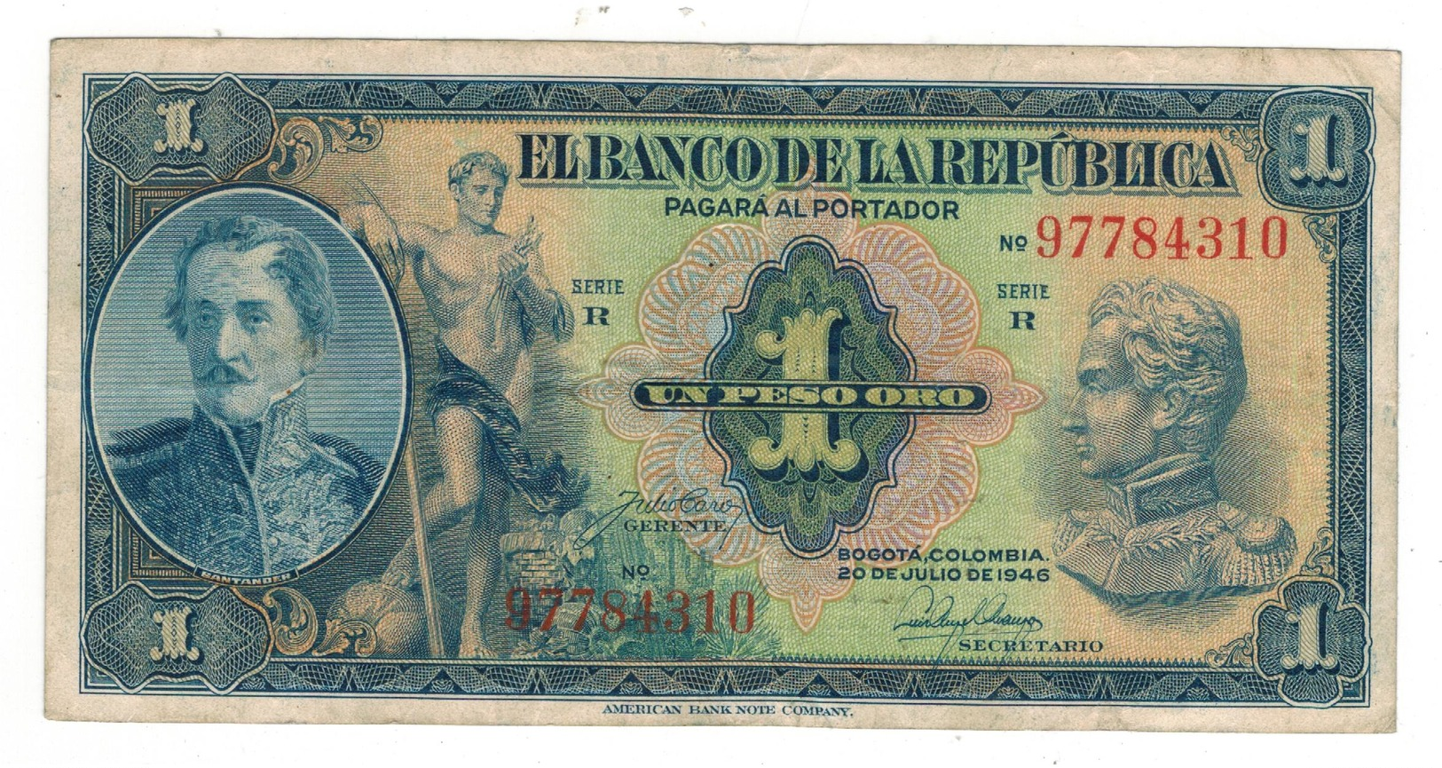 Colombia 1 Peso 1946, VF/XF. - Colombia