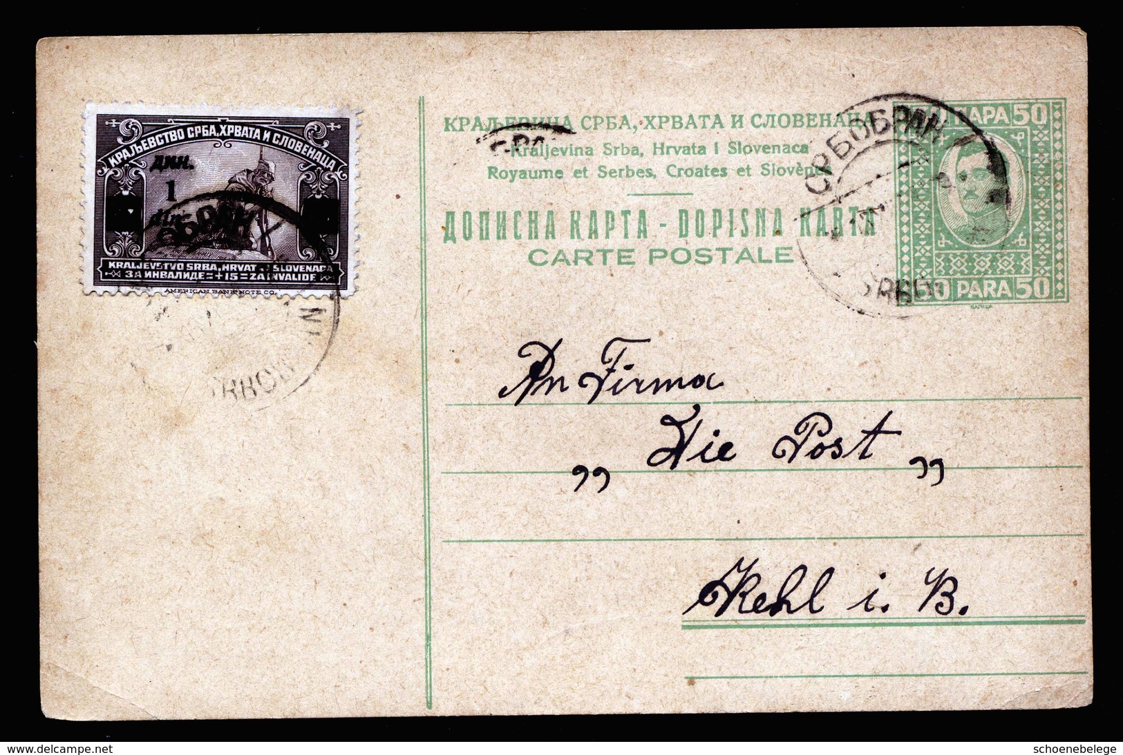 A6069) Jugoslawien Yugoslavia Karte Srbobran 1924 N. Kehl / Germany - Briefe U. Dokumente