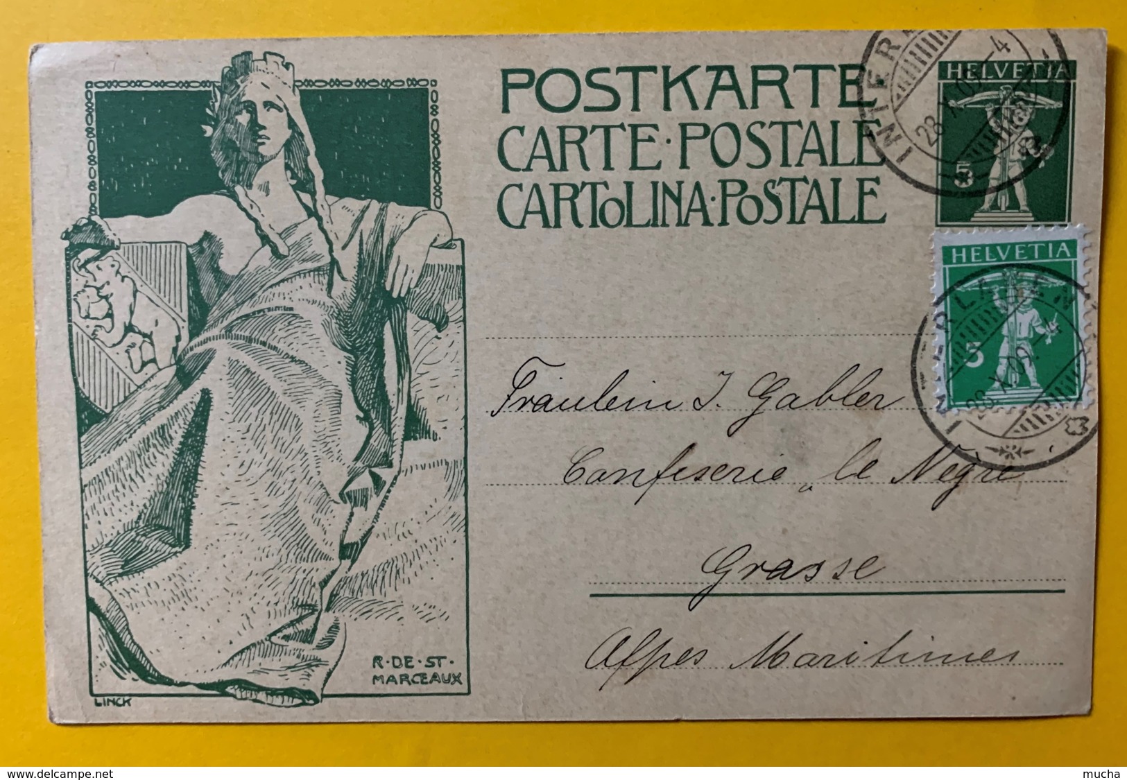 8238 -  Entier Postal Monument Union Postale Universelle Interlaken 28.10.1909 Pour Grasse - Entiers Postaux