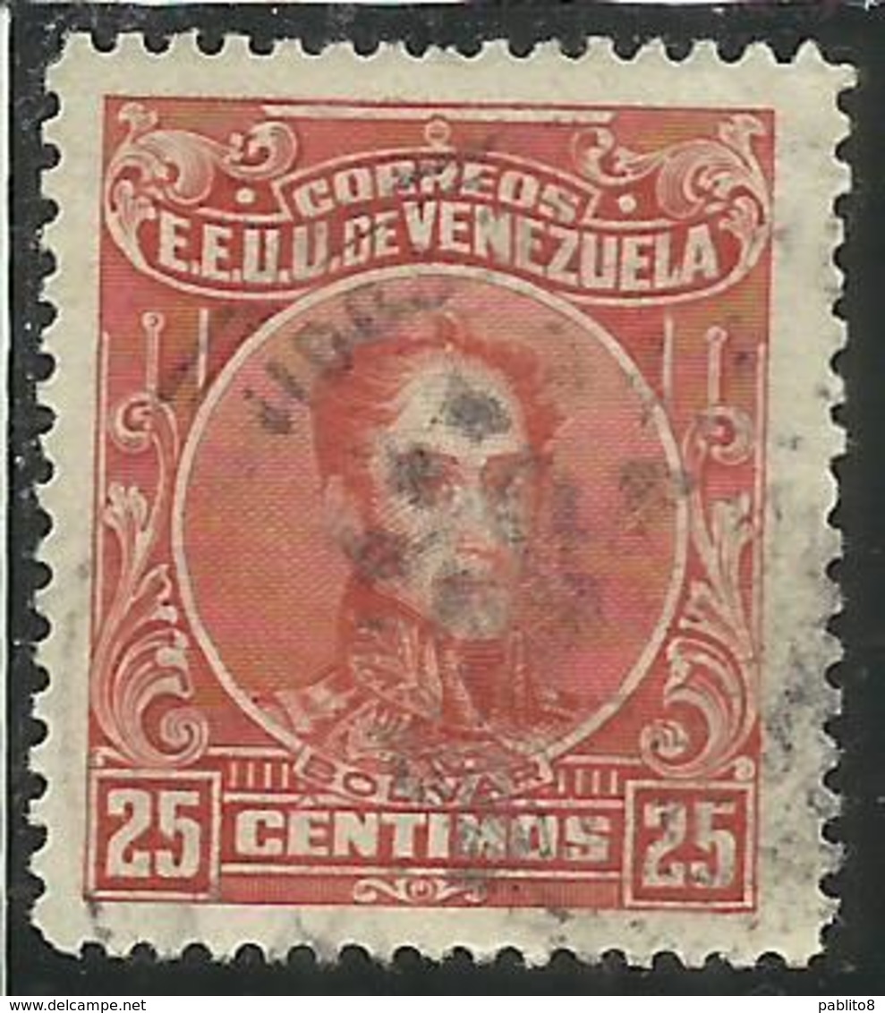 VENEZUELA 1924 - 1939 SIMON BOLIVAR CENT. 25c USED USATO OBLITERE' - Venezuela