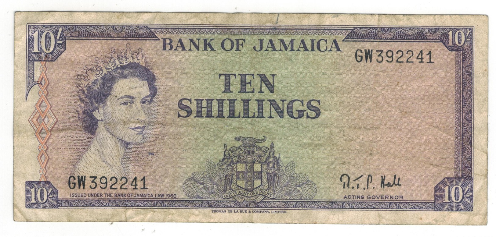 Jamaica 10 Shillings L.1960. F/VF. - Jamaique