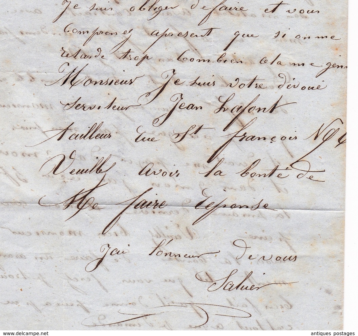 Lettre Jean Lafont Tailleur rue Saint François Bordeaux 1852 Monsieur le Maire de La Réole Gironde