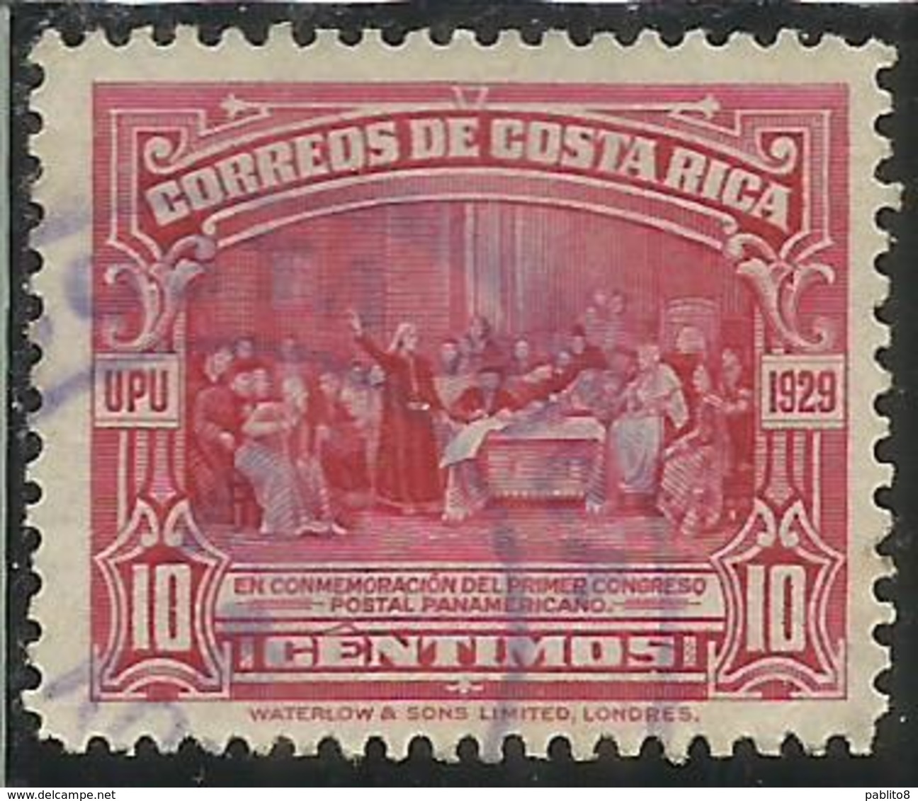 COSTA RICA 1930 COLUMBUS PANAMERICAN POSTAL CONGRESS UPU 1929 CENT 10c USATO USED OBLITERE' - Costa Rica