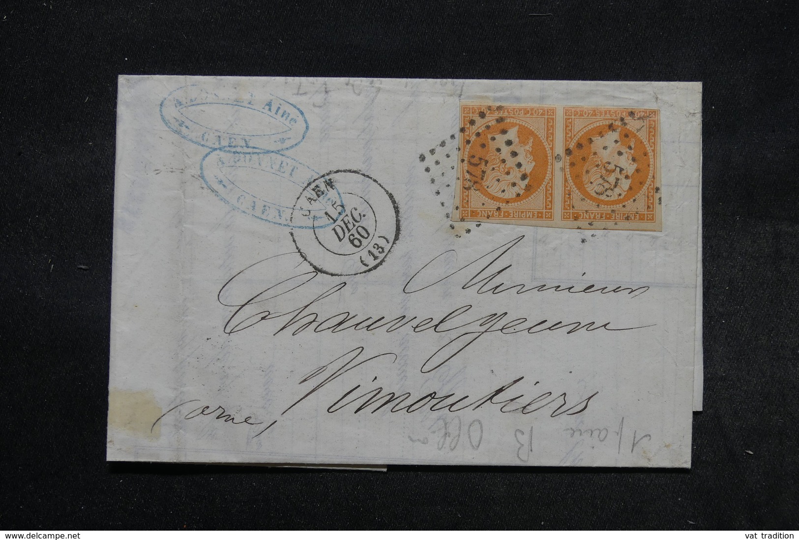 FRANCE - Lettre De Caen Pour Vimoutiers En 1860, Affranchissement Napoléon 40ct En Paire , PC 578 -  L 27705 - 1849-1876: Période Classique