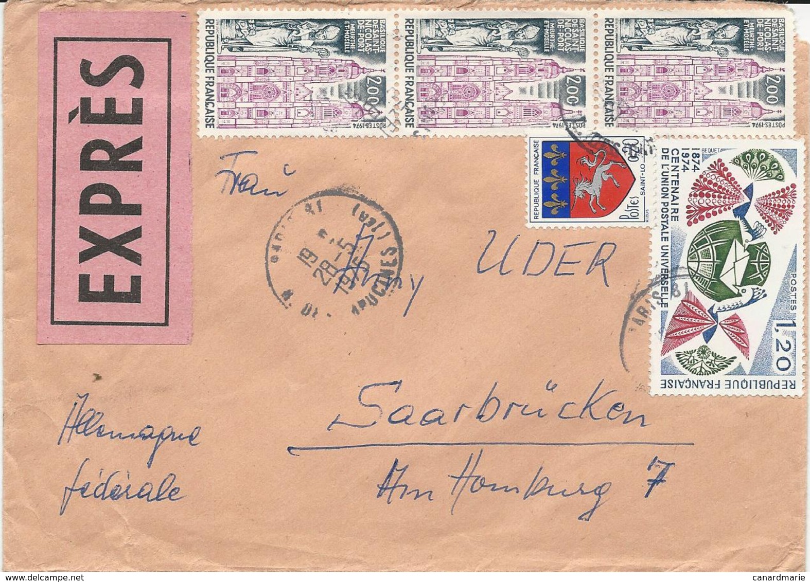 LETTRE EXPRES POUR L'ALLEMAGNE 1975 AVEC 5 TIMBRES - 1961-....