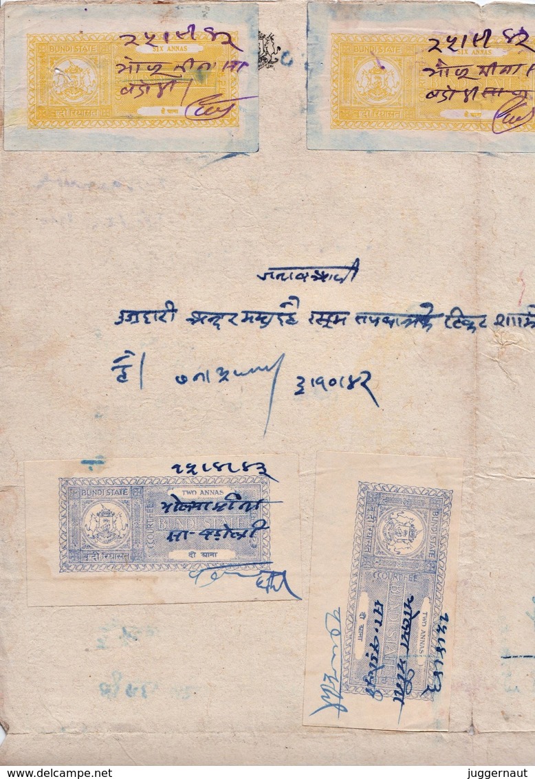 INDIA BUNDI PRINCELY STATE 6-Annas/2-Annas COURT FEE DOCUMENT 1942 GOOD/USED - Bundi