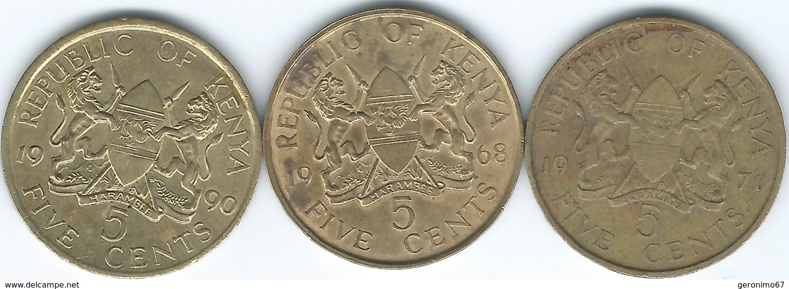 Kenya - 5 Cents - 1968 (KM1) 1971 (KM10) 1990 (KM17) - Kenia