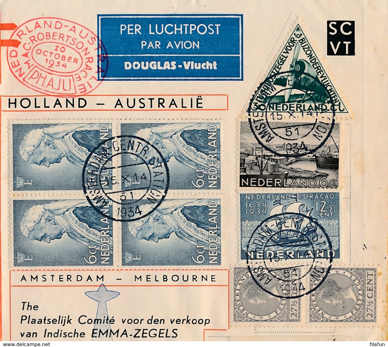 Nederland - Nederlands Indië - 1934 - Rijk Gefrankeerde SCVT Envelop - Mac Robertsonrace Batavia, Amsterdam, Melbourne - Nederlands-Indië