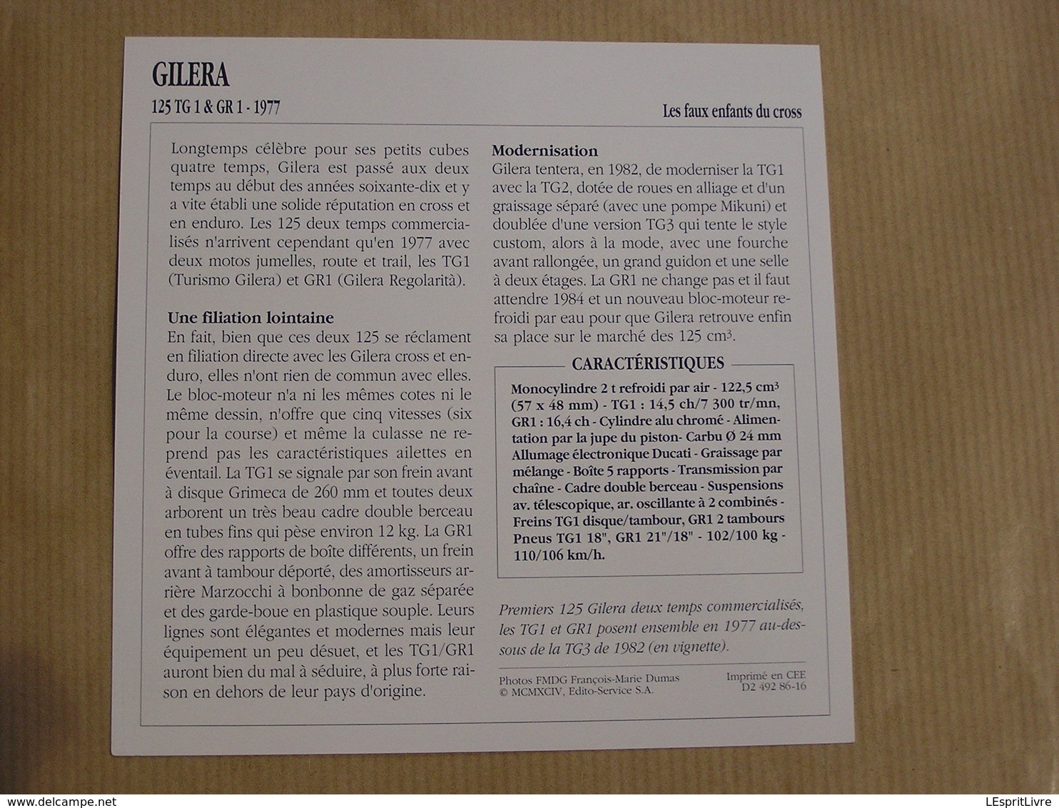 GILERA  125 TG 1 GR 1 Italie Italia 1977 Moto Fiche Descriptive Motocyclette Motos Motorcycle Motocyclette - Autres & Non Classés