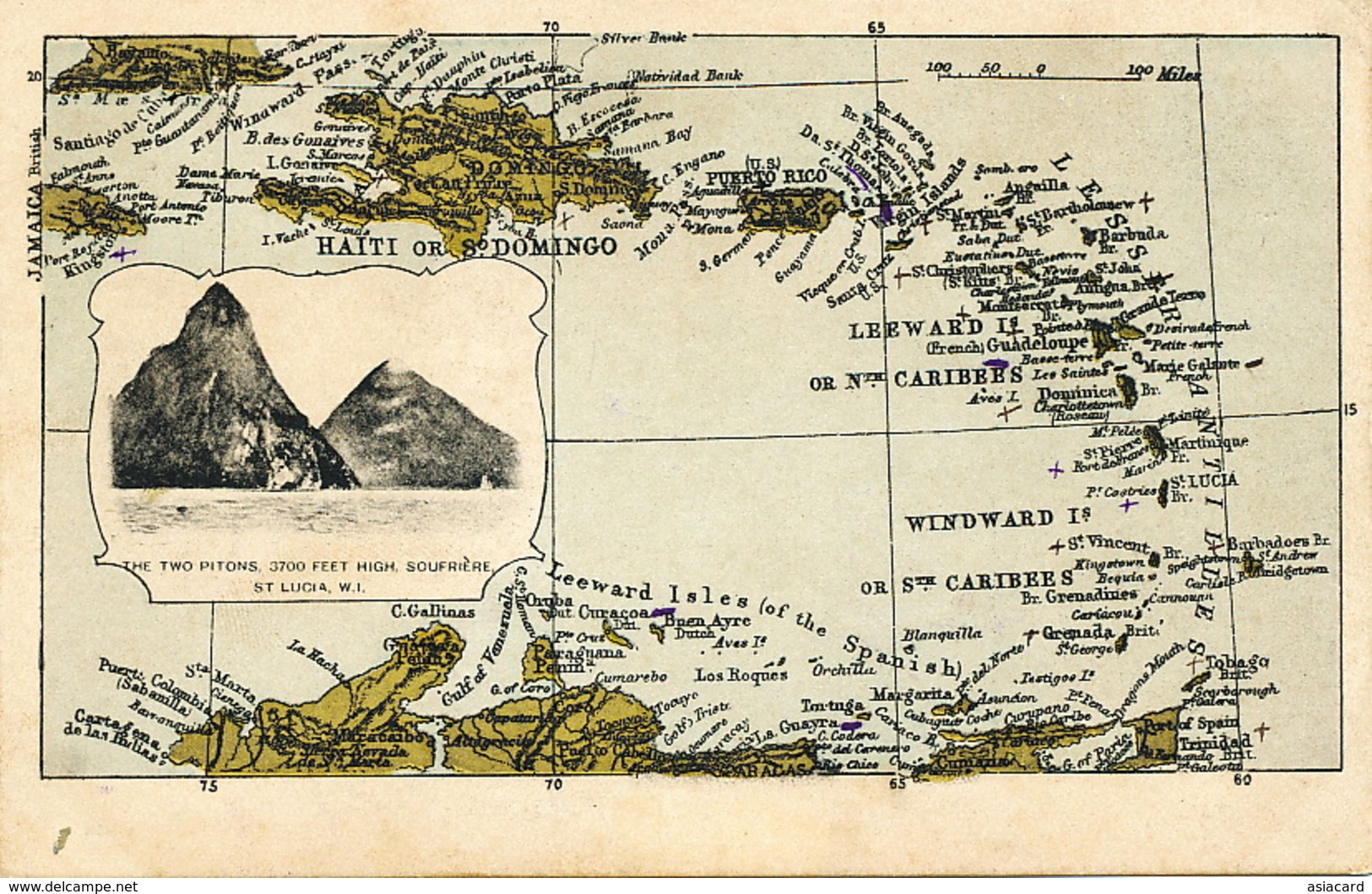 Carribean Map Haiti Puerto Rico St Barthelemy Guadeloupe Dominique Grenada Marie Galante St Lucia Soufrière - Autres & Non Classés