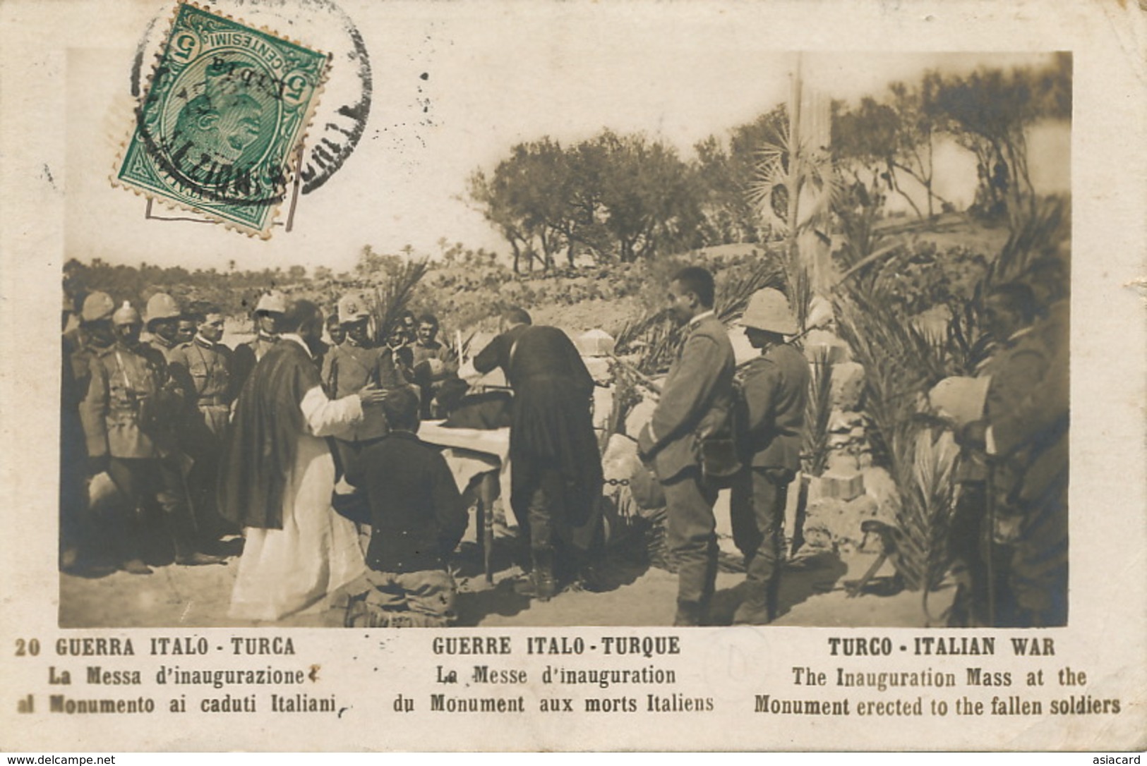 Turco Italian War Inauguration Mass For Italians Fallen Soldiers  . Used From Tripoli. Bottom Right Corner Creased. - Libye