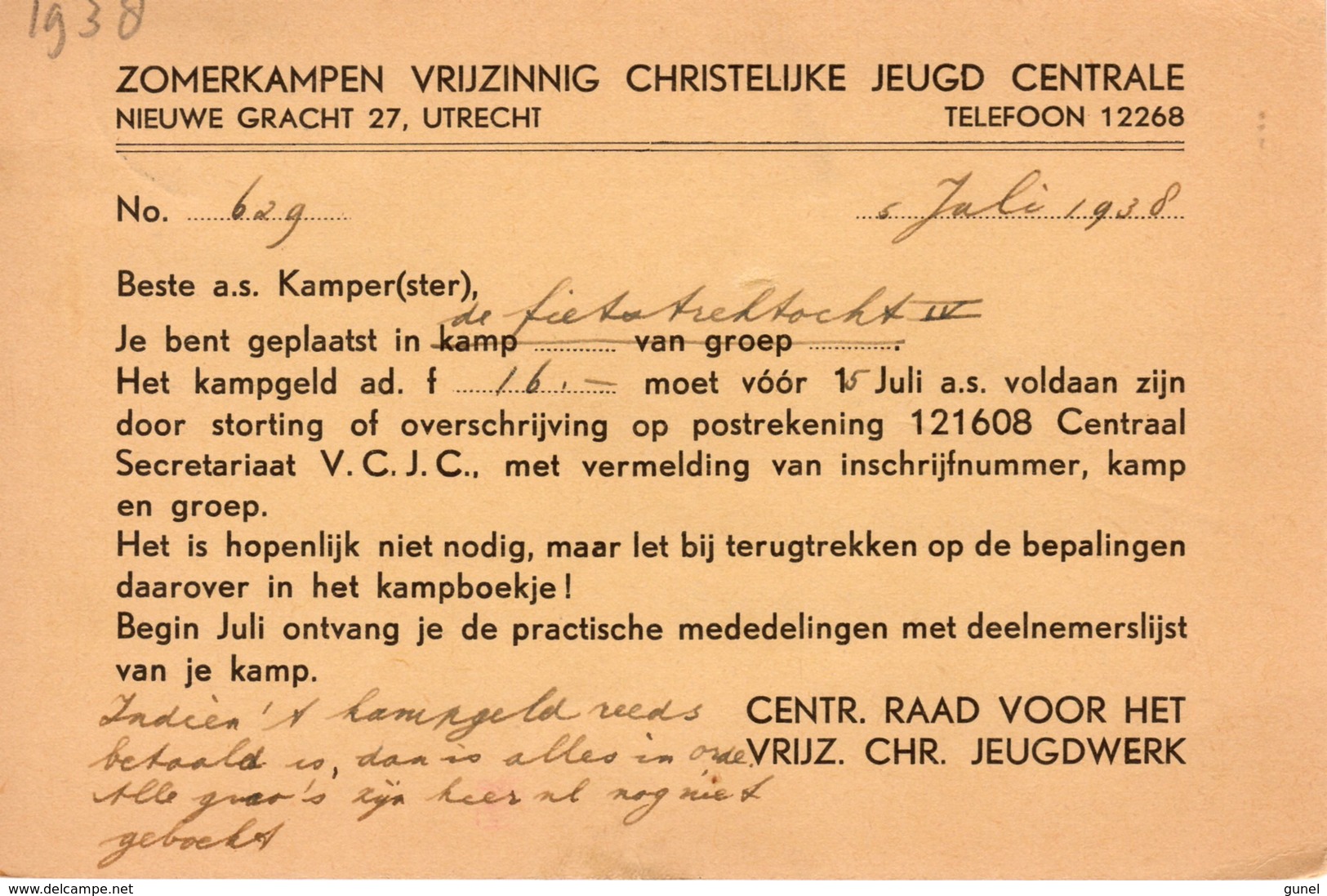 1938 Briefkaart Utrecht-Station Naar Schildwolde (Zomerkampen) - Brieven En Documenten