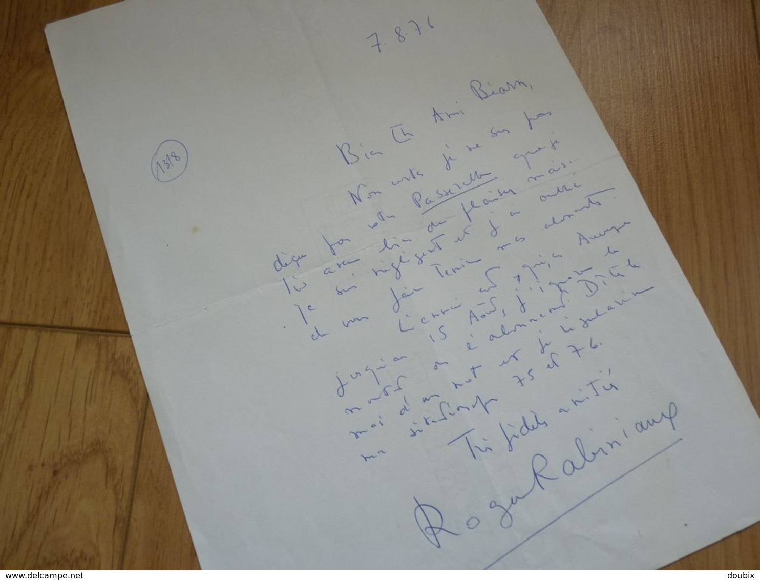 Roger RABINIAUX (1914-1986) Poète & Ecrivain. Résistant. Académie Humour. AUTOGRAPHE à PIerre Béarn. - Altri & Non Classificati