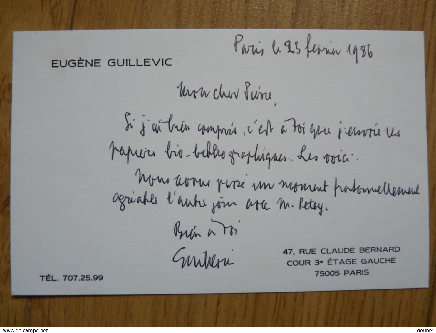 Eugène GUILLEVIC (1907-1997) Poète. CONGOURT POESIE. Autographe à Pierre Béarn