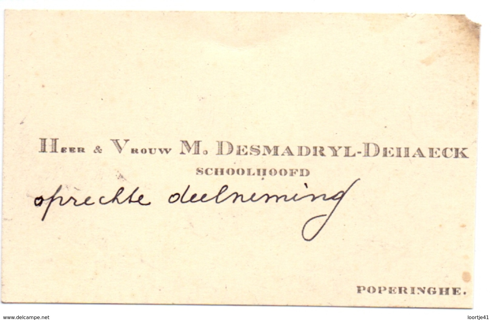 Visitekaartje - Carte Visite - Schoolhoofd Heer & Vrouw M. Desmadryl - Dehaeck - Poperinge - Cartes De Visite