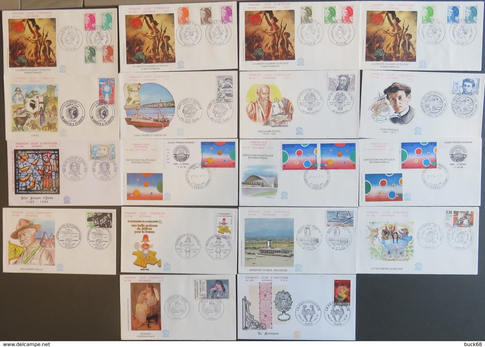 FRANCE Année 1982 Lot De 54 Enveloppes 1er Premier Jour FDC ETB (CV 190 €) - Collezioni