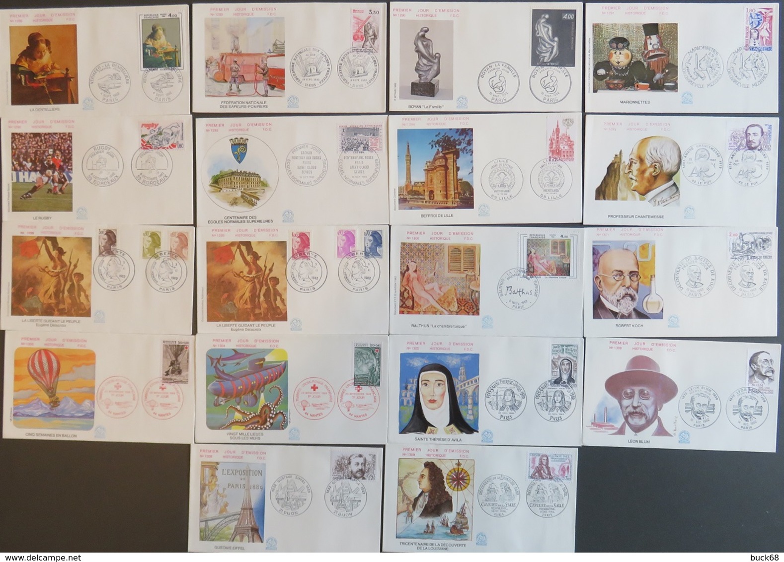 FRANCE Année 1982 Lot De 54 Enveloppes 1er Premier Jour FDC ETB (CV 190 €) - Collezioni