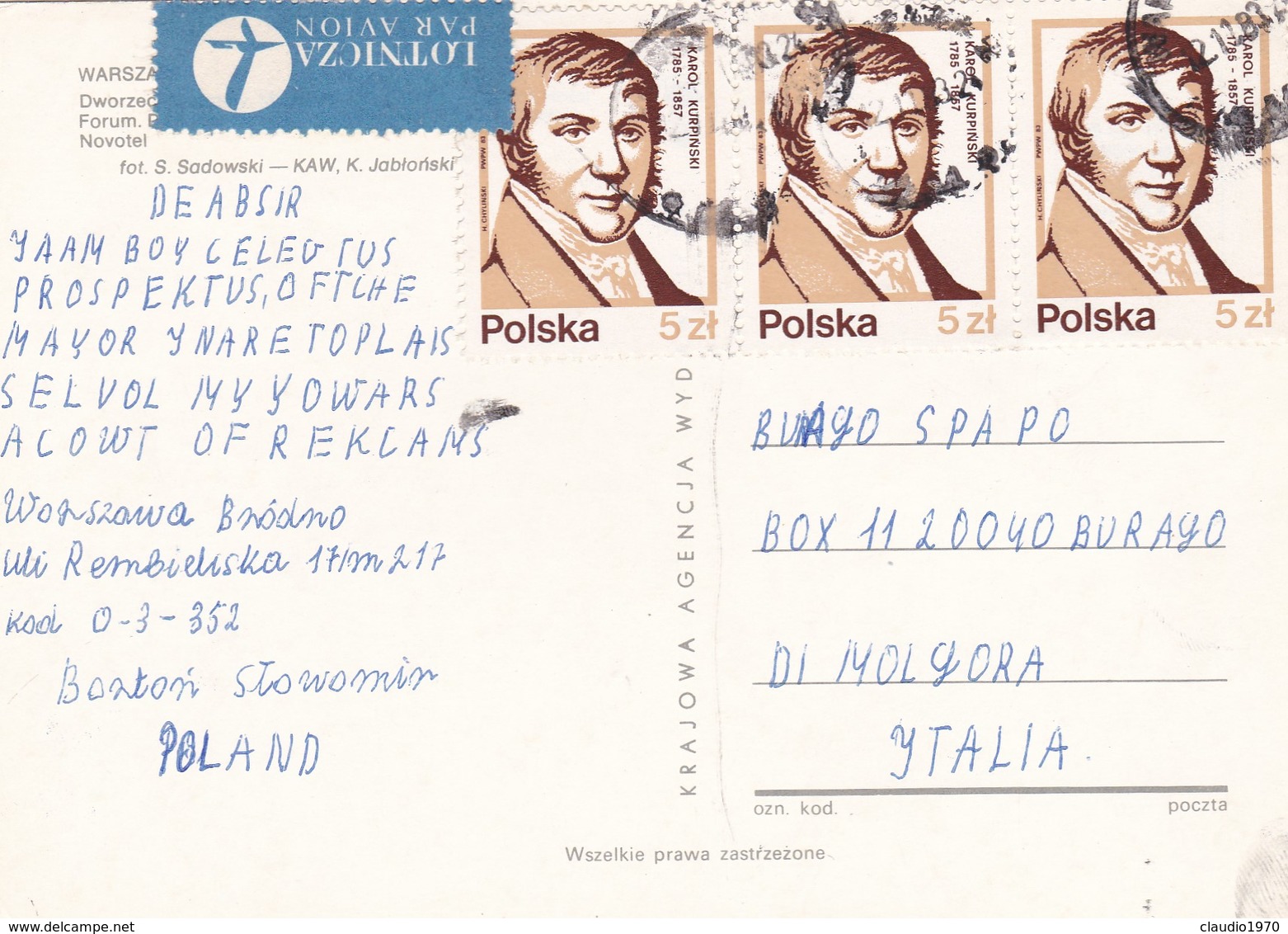 CARTOLINA - POSTCARD - POLONIA - WAESZAWA - VIAGGIATA PER ITALY ( ITALIA) - Polonia