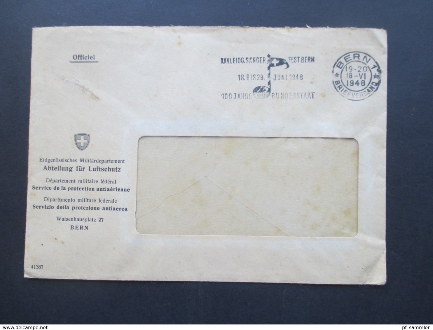 Schweiz 1948 Officiel Eidgenössisches Militärdepartement Abteilung Für Luftschutz. Stempel Bern 100 Jahre Bundesstaat - Storia Postale
