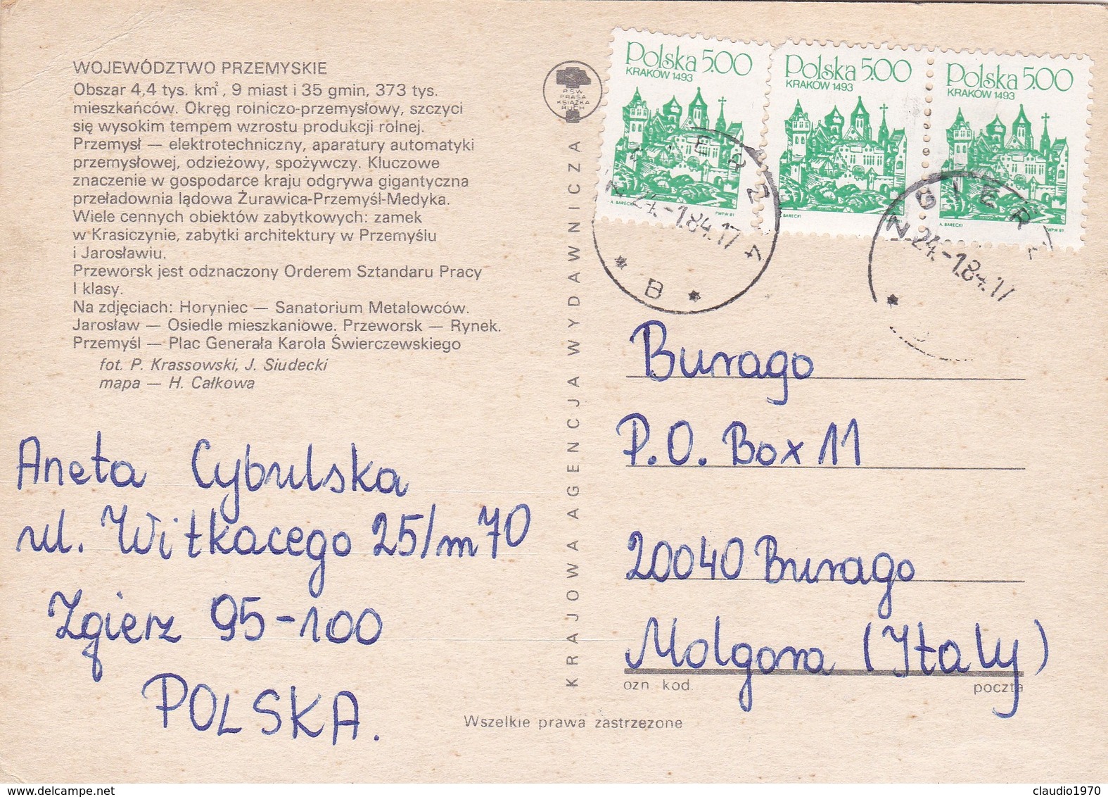 CARTOLINA - POSTCARD - POLONIA  - WOJEWO'DZTWO  -  VIAGGIATA PER ITALY ( ITALIA) - Polonia