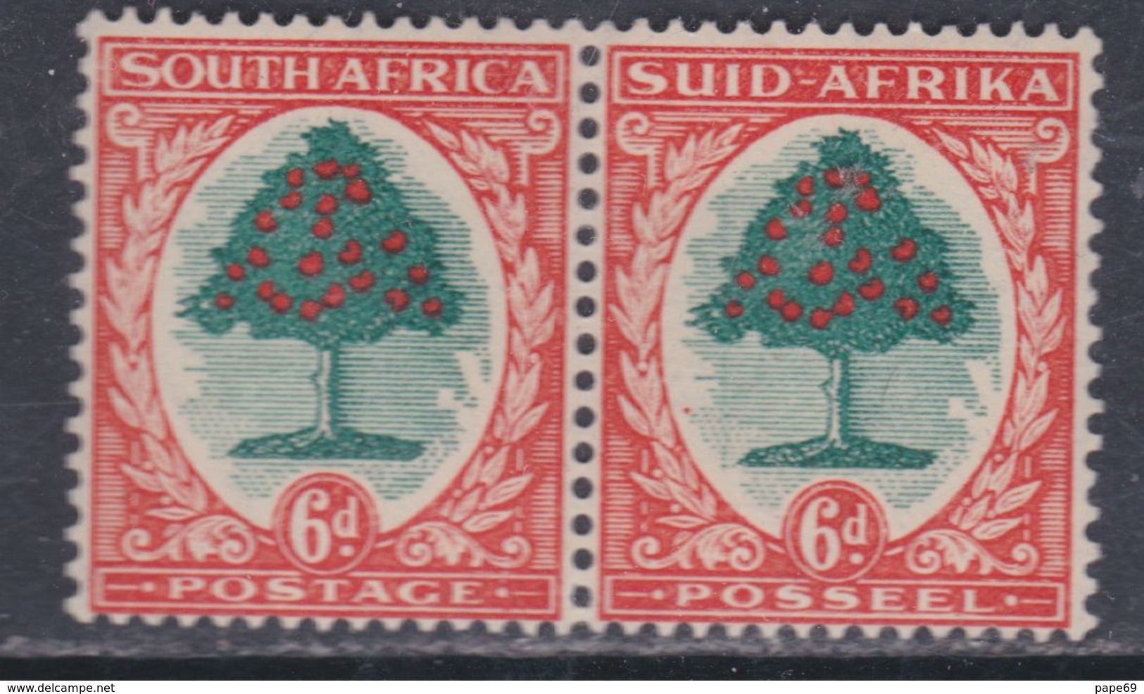 Afrique Du Sud N° 43 + 52 XX  : 6 P. Orange  Et Vert  Les 2 Valeurs Se Tenant Horizontalement Sans Charnière, TB - Unused Stamps